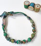 Green, Brown & Blue Liberty Print Fabric Necklace - Jungle Trip - Image 1