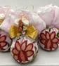 Pink and Gold Christmas Bauble with Floral Embroidery, Ribbons and Flowers - Image 2