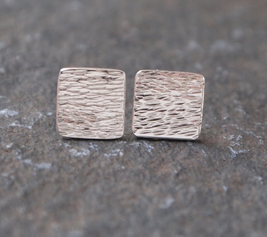 Silver stud earrings, square earrings, handmade jewellery