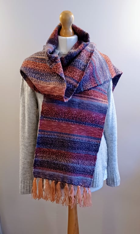Multi colour scarf in reds and blues