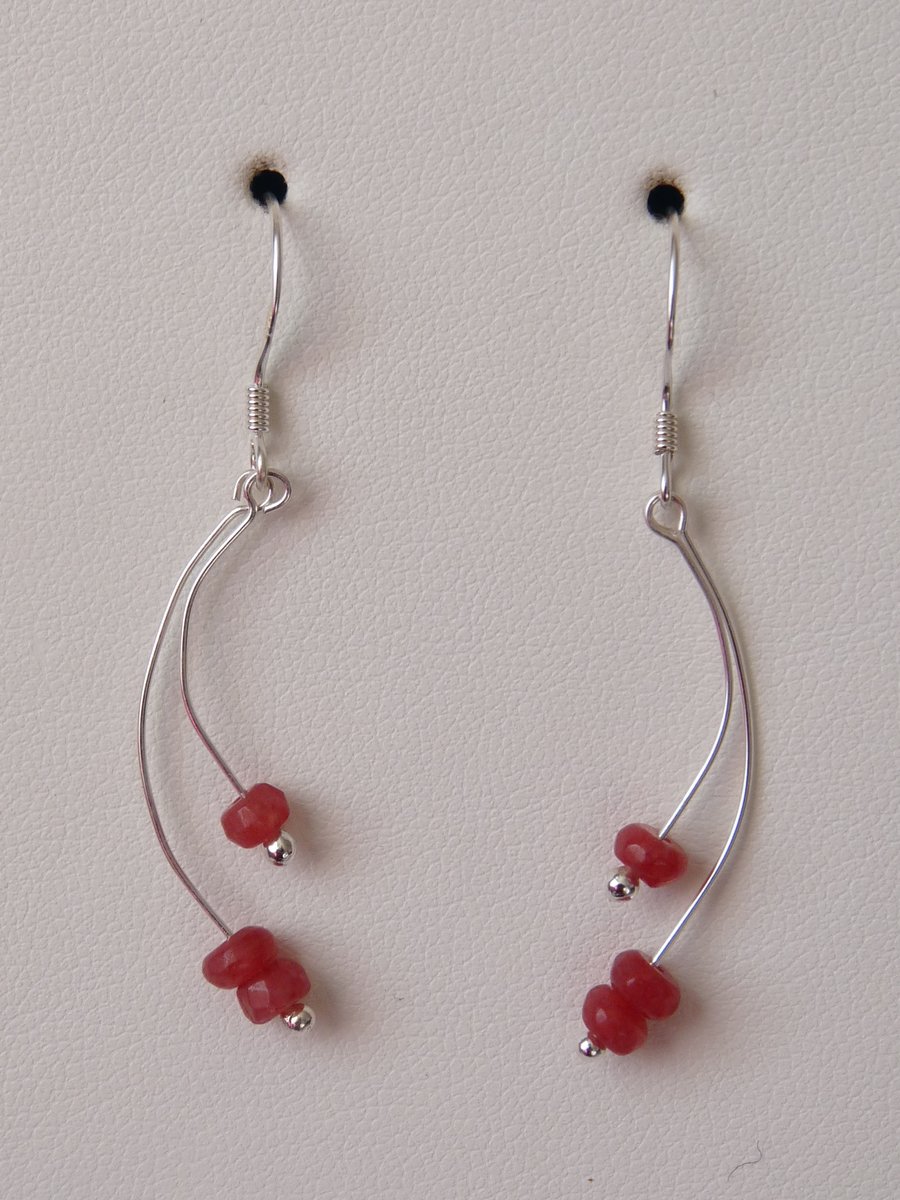 Rose Coloured Chinese Jade Earrings - Sterling Silver - Genuine Gemstone 