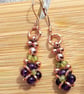 Amethyst & Peridot Rose Gold Drop Earrings, Rosegold Purple Gemstone Earrings, - Image 1