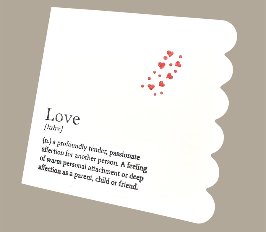Friendship Love definition card with hearts, engagement or anniversary