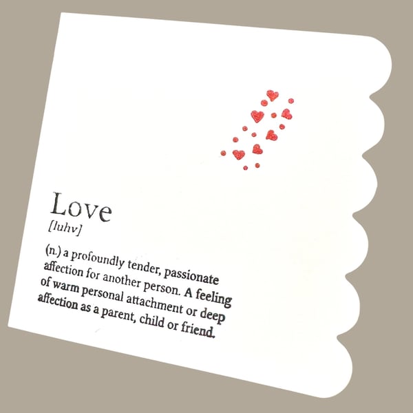 Friendship Love definition card with hearts, engagement or anniversary