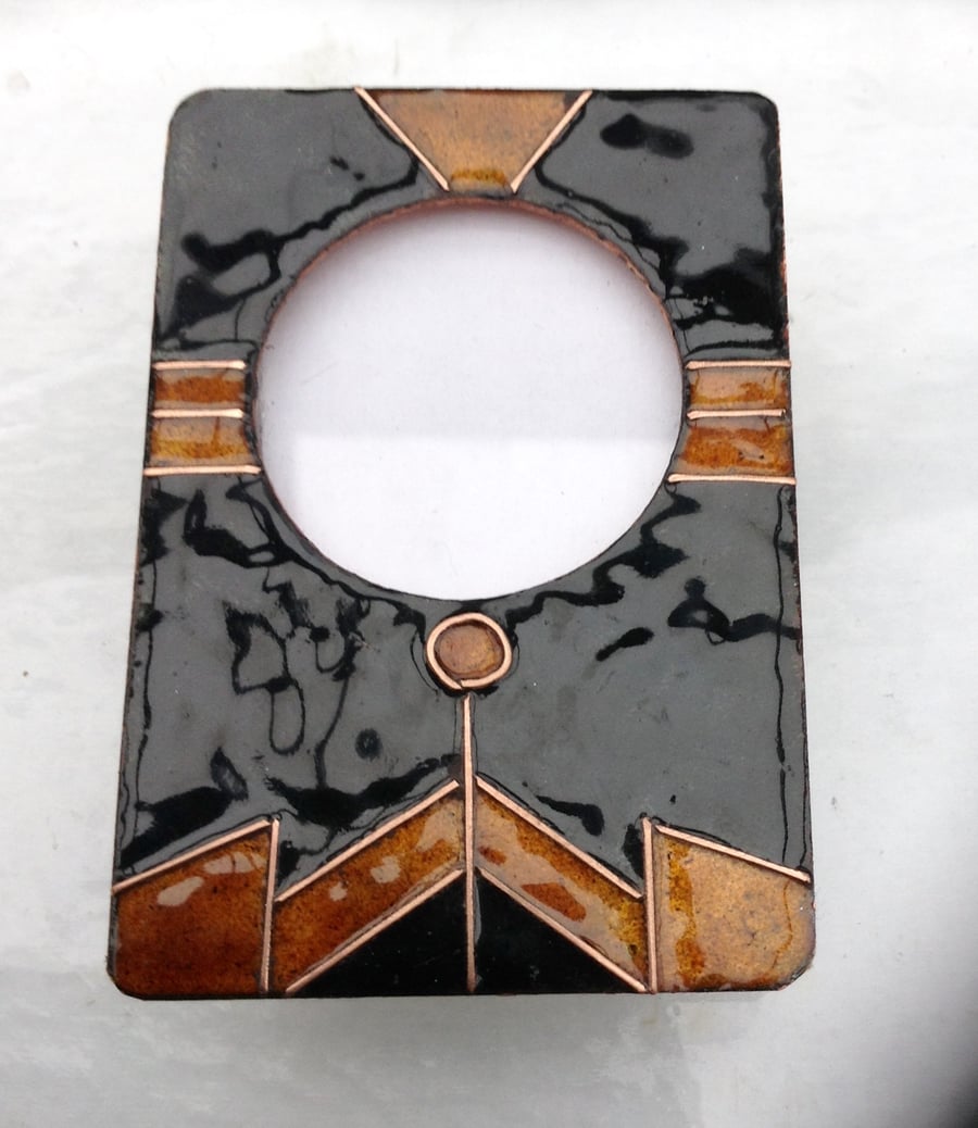 Tribal Enamelled photo frame in copper with copper wirework