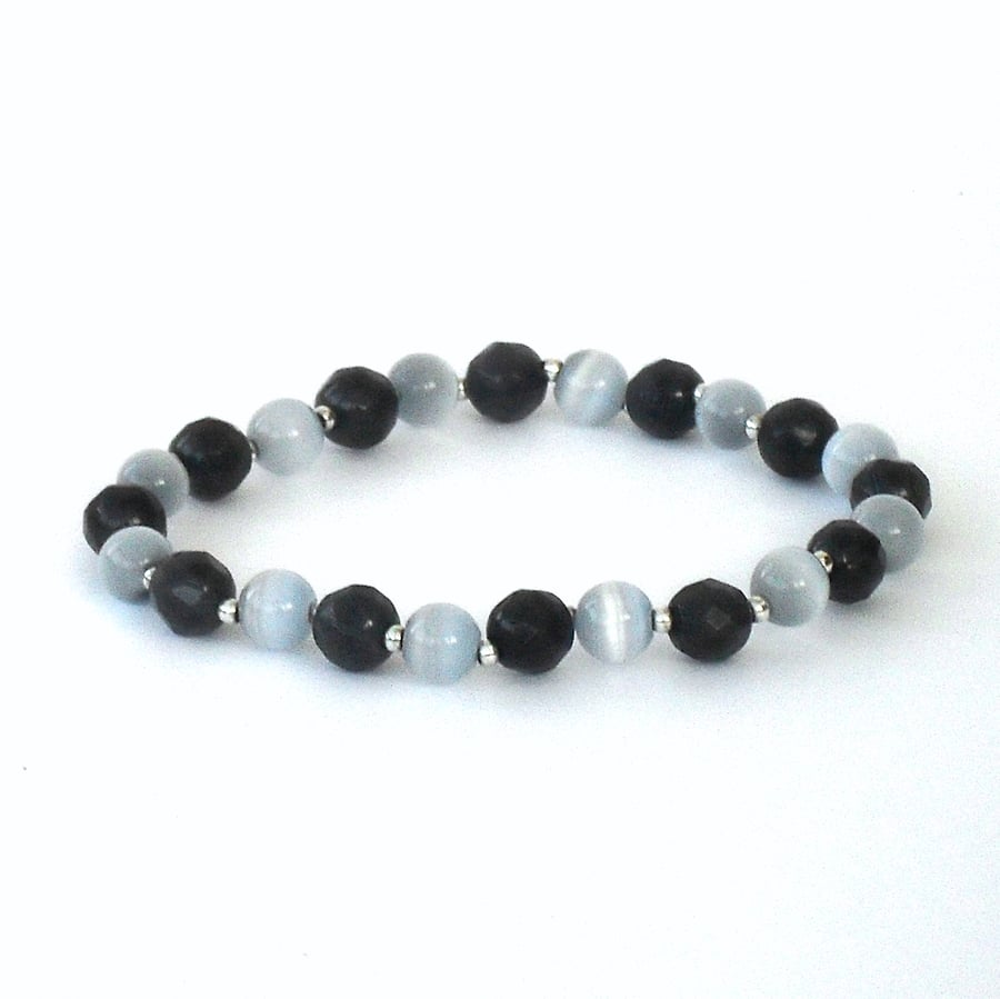 'Shades of Grey' fluorite and cat's eye bracelet