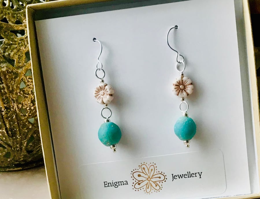 Sterling Silver & Czech Glass Earrings 