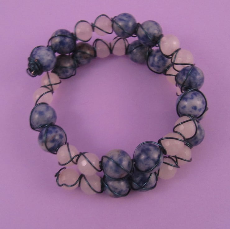 Blue Sodalite White Quartzite Wire Wrapped Memo... - Folksy