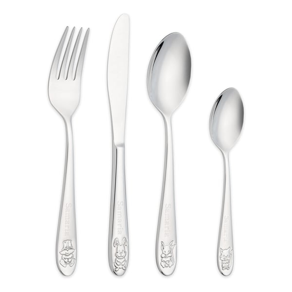Woodland Animals Childrens Kids Personalised Engraved 4 Piece Cutlery Set