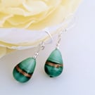 Aventurine Murano Glass Drop Earrings: Sterling Silver Ear Wires