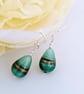 Aventurine Murano Glass Drop Earrings: Sterling Silver Ear Wires