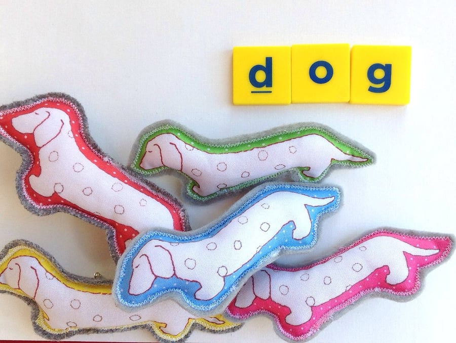 Brooch, Dachshund Sausage Dog Squashy Fabric Brooch In Various Colours 