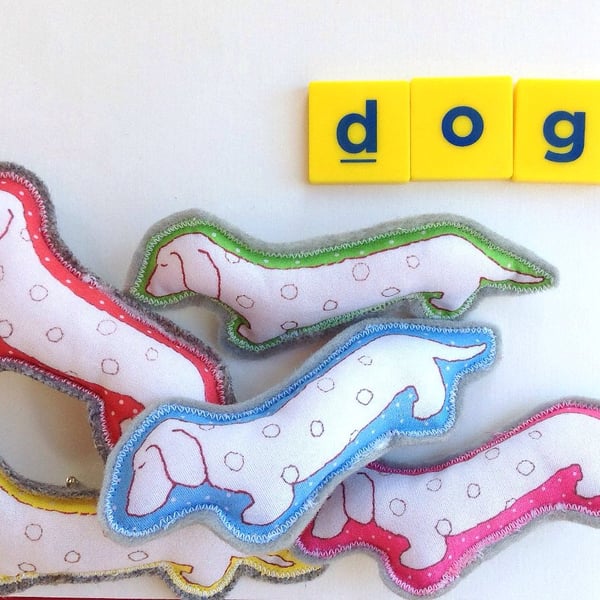 Brooch, Dachshund Sausage Dog Squashy Fabric Brooch In Various Colours 