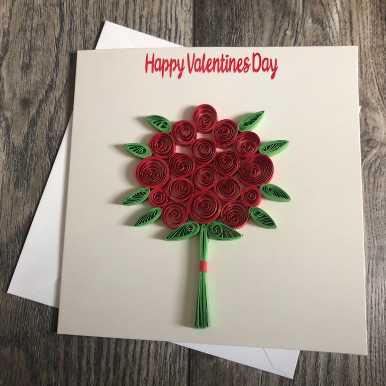 Stunning Handmade Quilled Bouquet Valentines Card