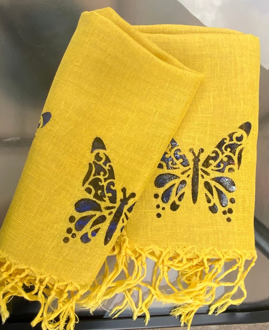 Canary Yellow Butterfly Linen Scarf