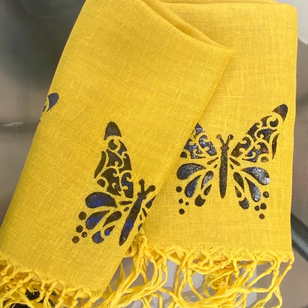 Canary Yellow Butterfly Linen Scarf