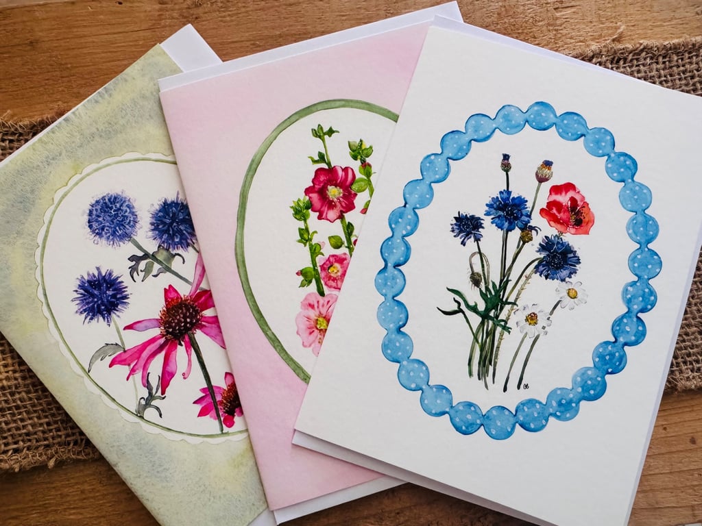 Vintage Collection, pack of 3 greeting cards. Cottagecore Garden 