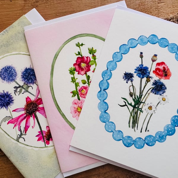 Vintage Collection, pack of 3 greeting cards. Cottagecore Garden 