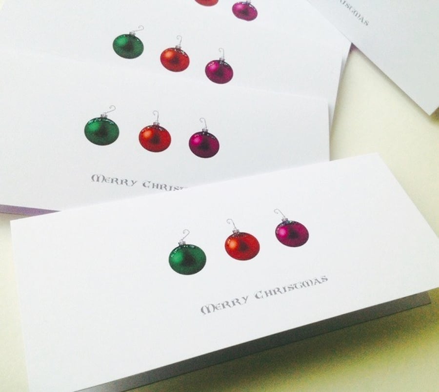 ChristmasCards,Pk of Five' Baubles Bright',Handmade Xmas Cards