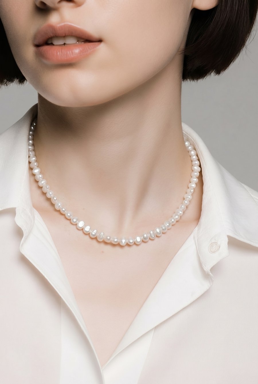 4mm White Irregular Freshwater Pearl Necklace in Sterling Silver