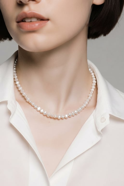 4mm White Irregular Freshwater Pearl Necklace in Sterling Silver