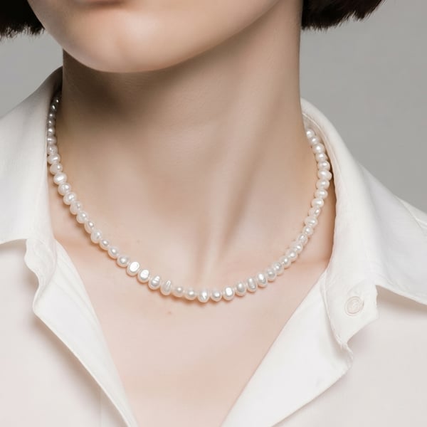 4mm White Irregular Freshwater Pearl Necklace in Sterling Silver