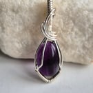 Amethyst hand wire wrapped, pendant necklace 