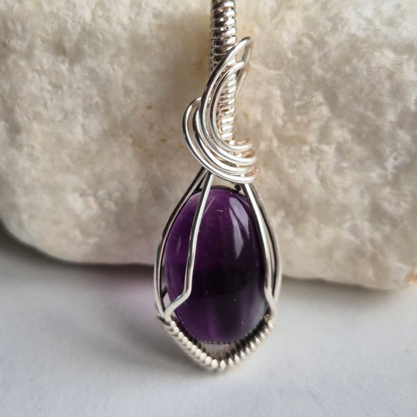 Amethyst hand wire wrapped, pendant necklace 