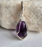 Amethyst hand wire wrapped, pendant necklace 