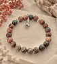 Woodland Wanderer- Picasso Jasper Sterling Silver Coffee Gnome Bracelet - Image 1