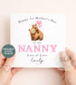 Personalised Nanny Mother's Day Card Cute Bear Grandma Card Pink or Blue