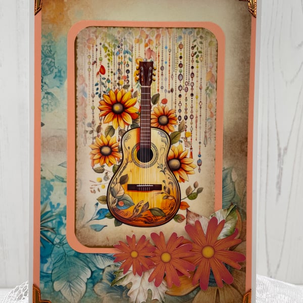 Autumnal Hippy Greeting Card (Guitar)  C - 8