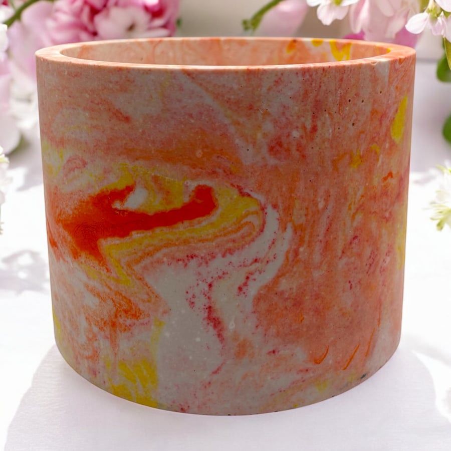Large Plant Pot - Sunrise Marbled Red Orange and Yellow Pot Holder (lpp29)