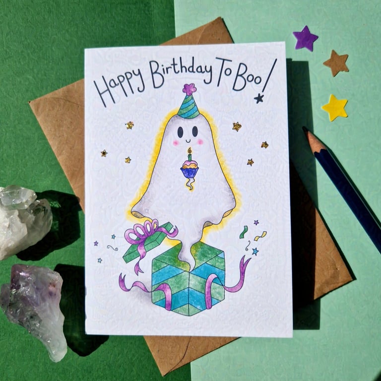 Ghost birthday card, Happy birthday to boo! Funny friend spooky birthday card 