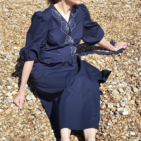 Navy cotton wrap summer dress