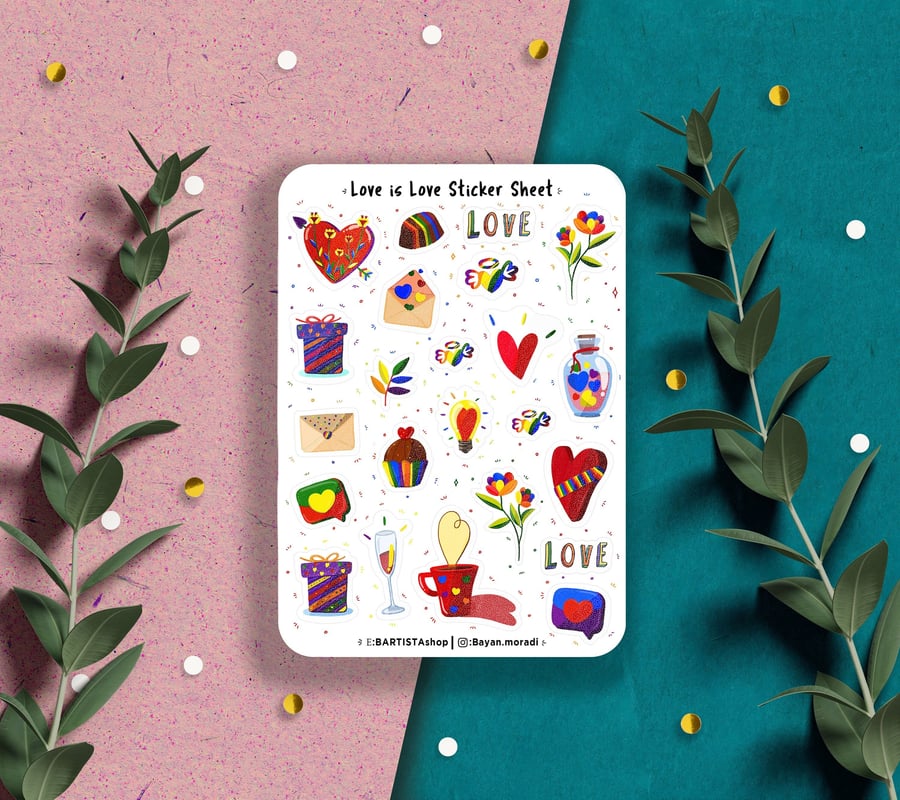 LGBT Love sticker sheet, love planner stickers, bullet journal stickers, bujo