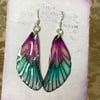 Purple and Green Fairy Wing Sterling Silver Earrings