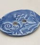Large Ice Blue Brocade Oval Handmade Ceramic Button - Image 2