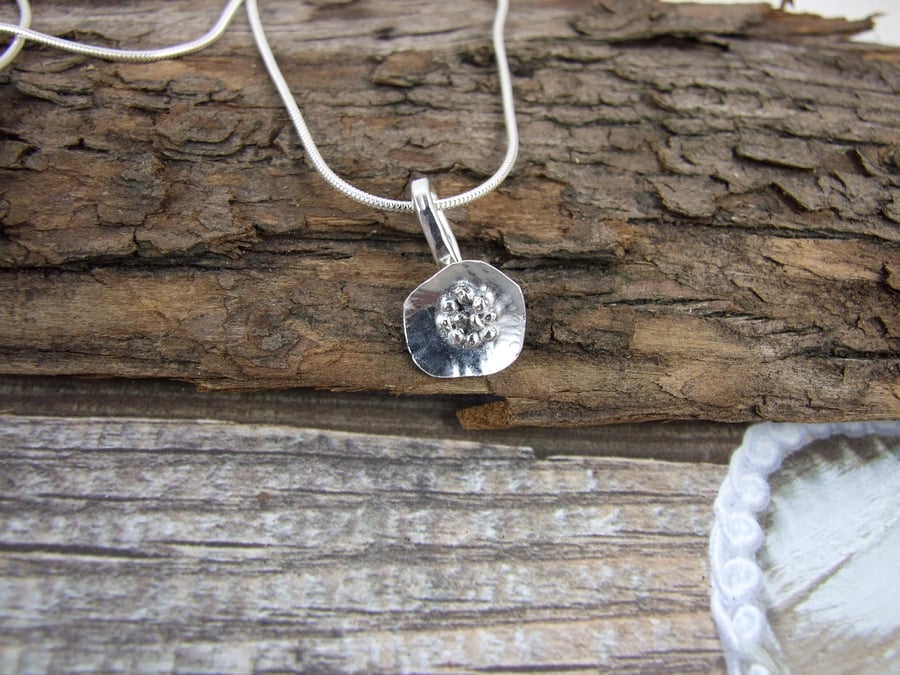 Silver Poppy Pendant,  Minimalist, Dainty Flower Necklace