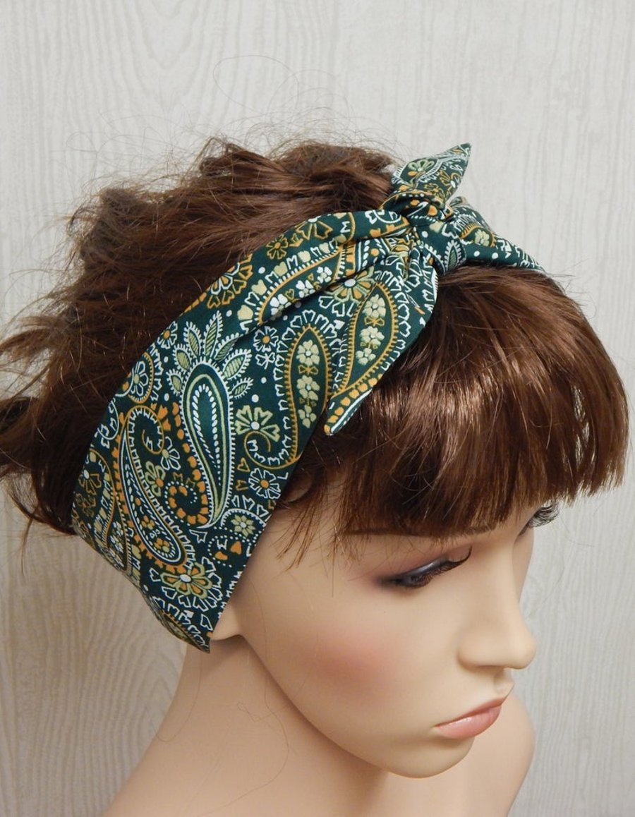 Self tie retro headband, women head wear, rockabilly bandanna