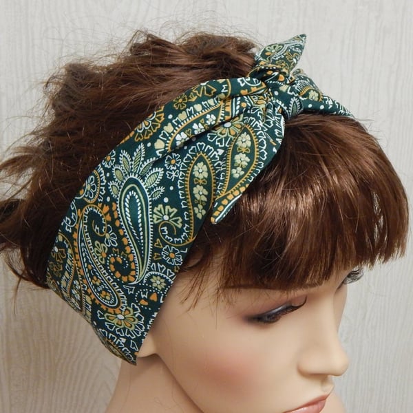 Self tie retro headband, women head wear, rockabilly bandanna