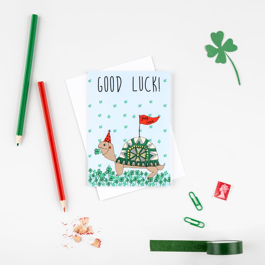 Greetings card 'Good luck tortoise' A6 Digitally printed.