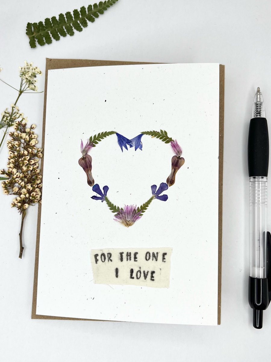Handmade Pressed Flower Heart, Valentine's, Anniversary, Birthday Card 
