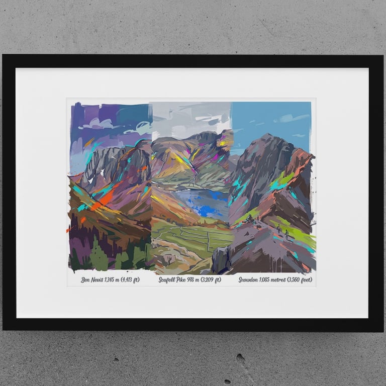A3 Framed (choice of colours) Three Peaks UK Art Print