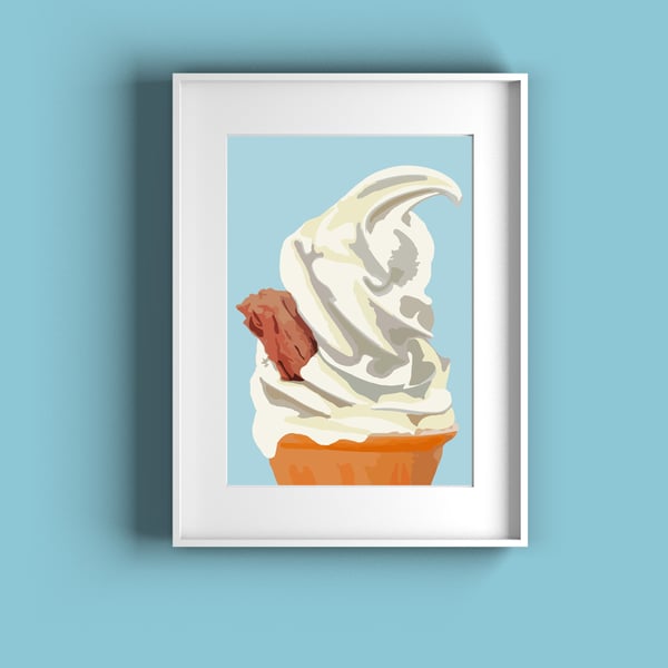 Ice cream print on blue background, foodie gift for friend, beach theme decor