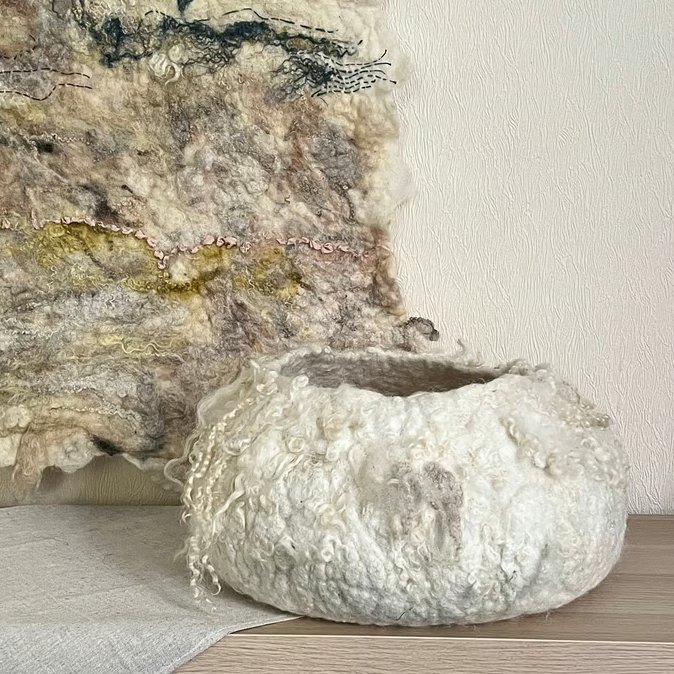 Large Natural Wool Felted Bowl Sustainable & Handmade