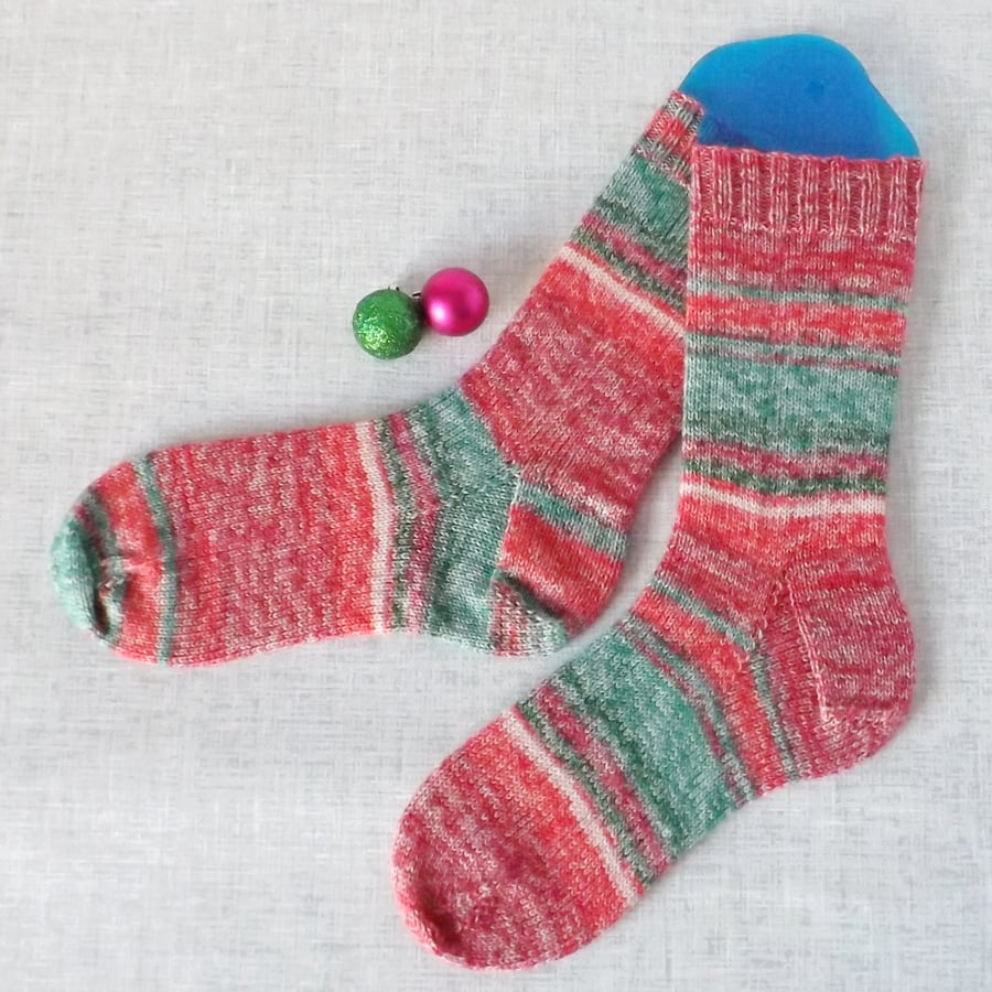 Image of Hand knitted socks, merino wool socks, size 4-6