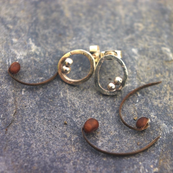  Small  Eco Silver Seed Pod Stud Earrings