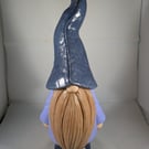 Large Blue Ceramic Home Garden Gnome Gonk Figurine Ornament Decoration.