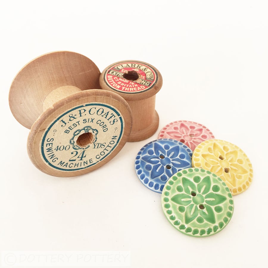 Set of four large  ceramic buttons pottery buttons bright glaze